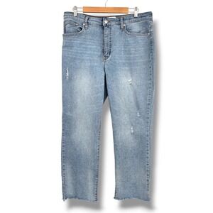 Crown & Ivy High Rise Vintage‎ Straight Leg Distressed Light Wash Denim Jeans 14